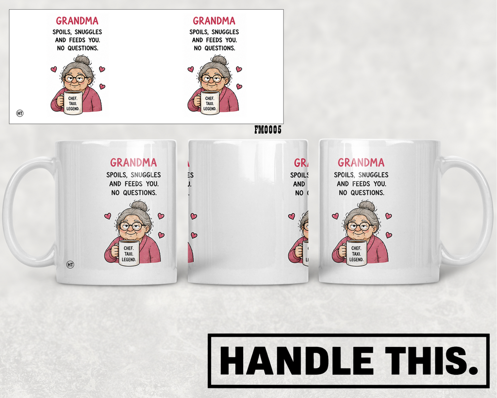 Grandma Spoils Snuggles And Feeds You No Questions Chef Mug - Family Gift