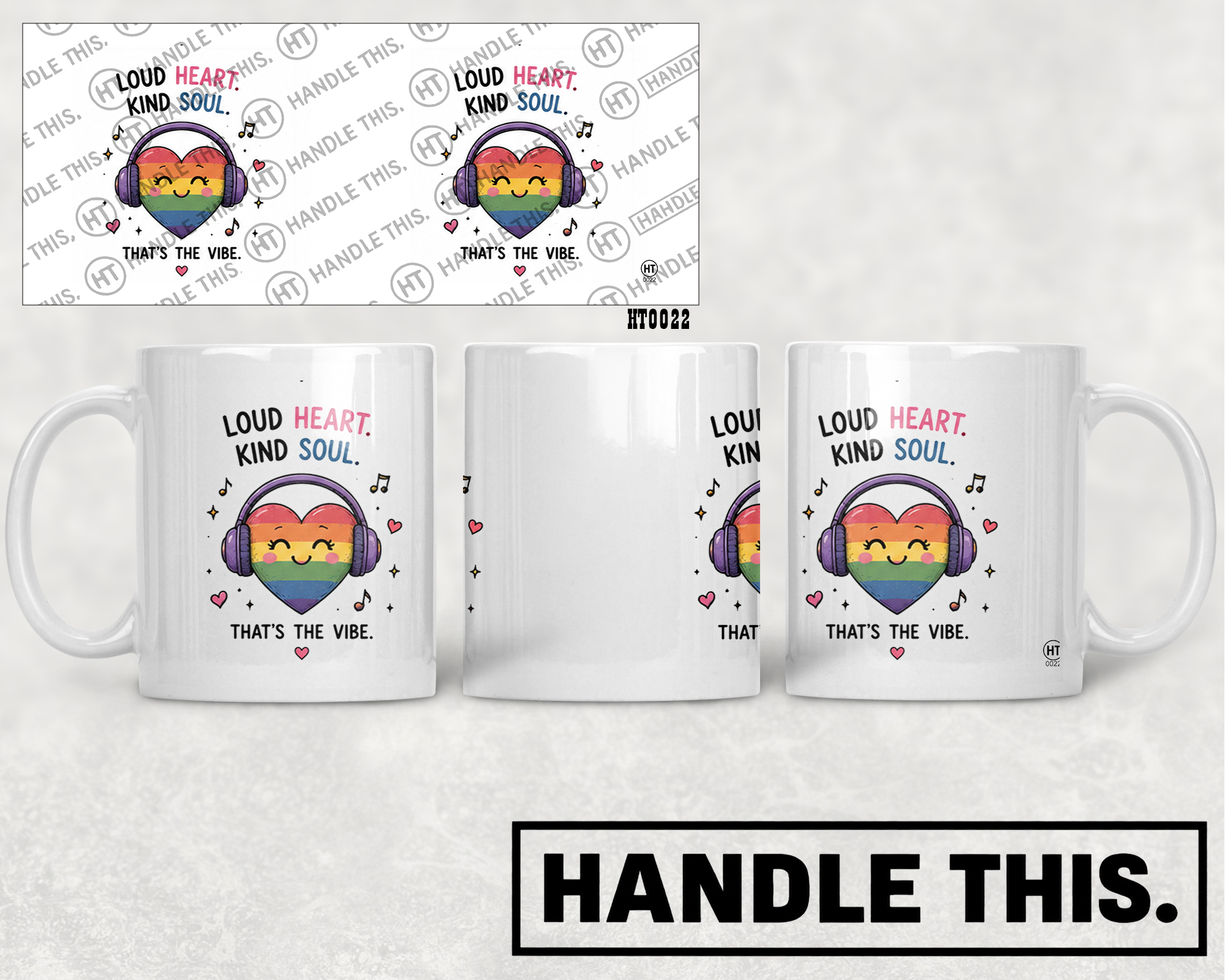 HT0022 Loud Heart Kind Soul That's the Vibe mug mockup
