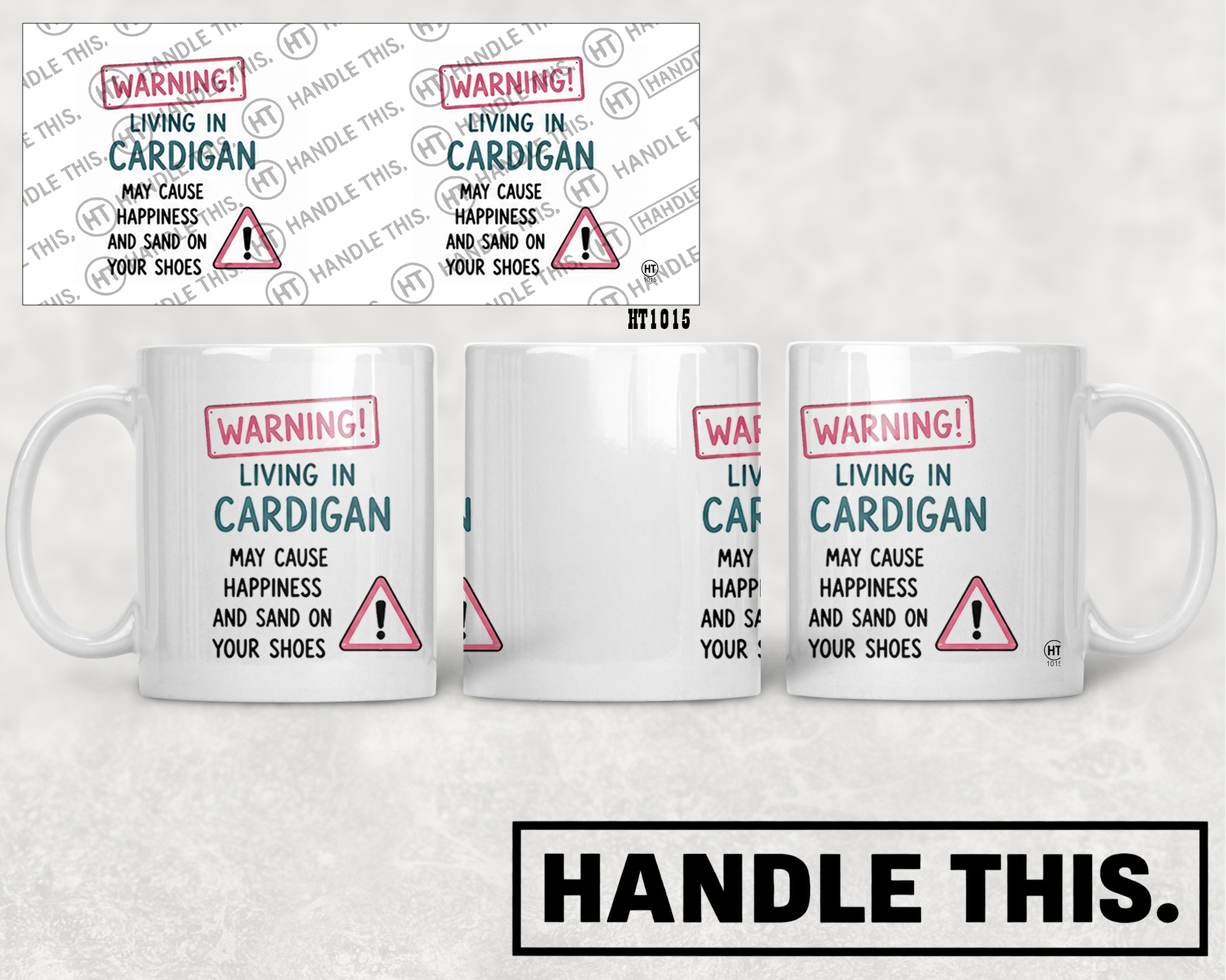 HT1015 Warning Living in Cardigan May Cause Happiness and Sand on Your Shoes mug mockup