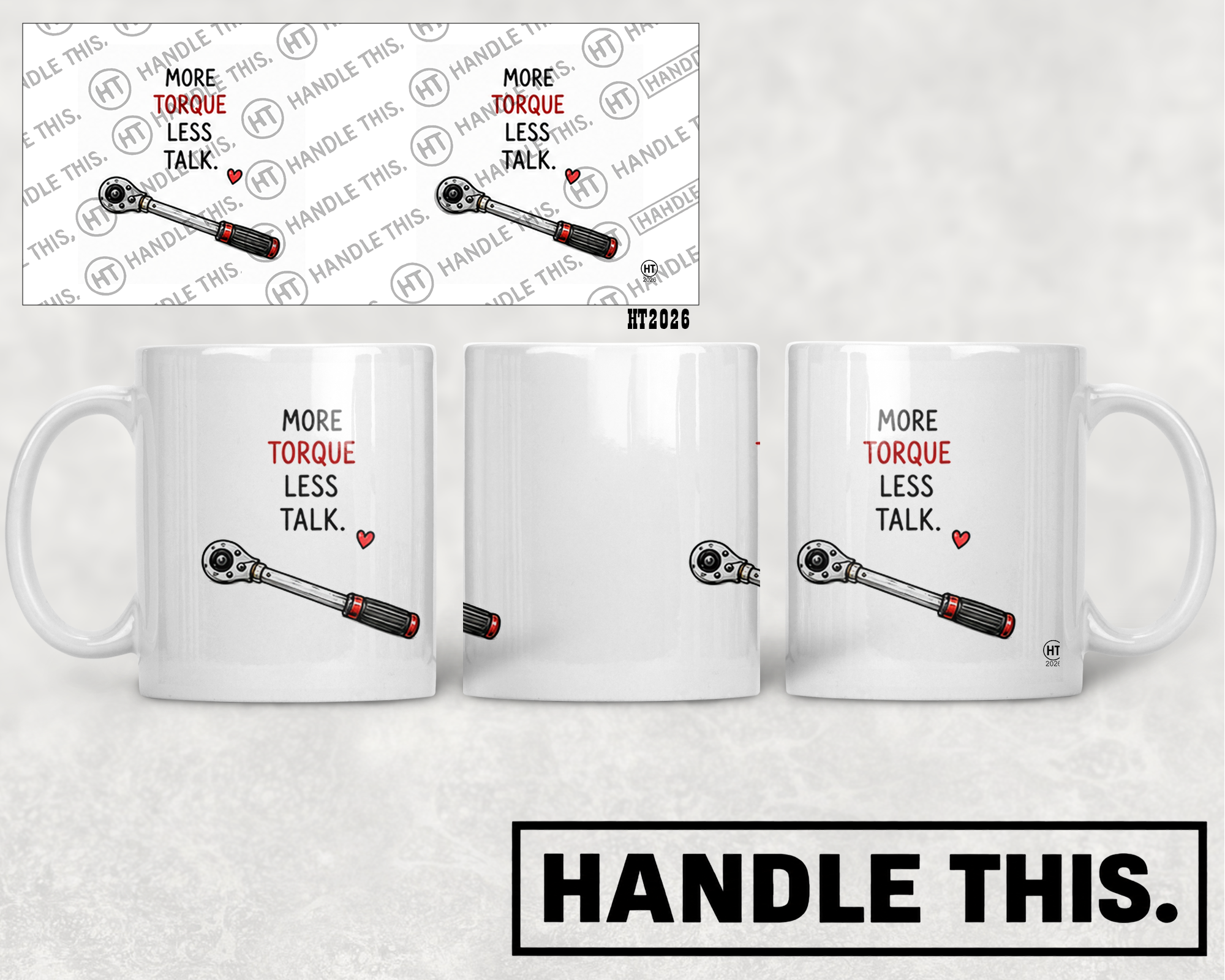 HT2026 More Torque Less Talk mug mockup