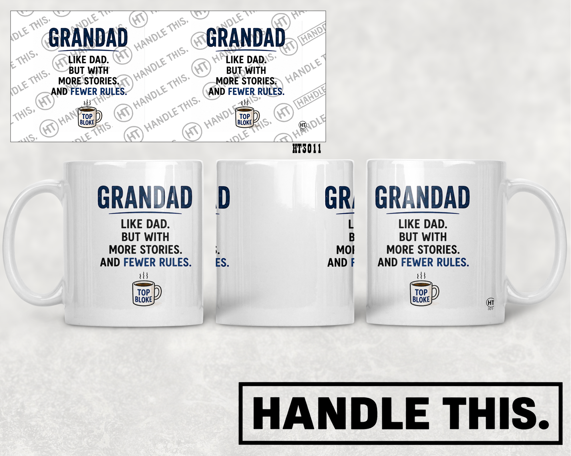 HT3011 Grandad Like Dad but with More Stories and Fewer Rules Top Bloke mug mockup