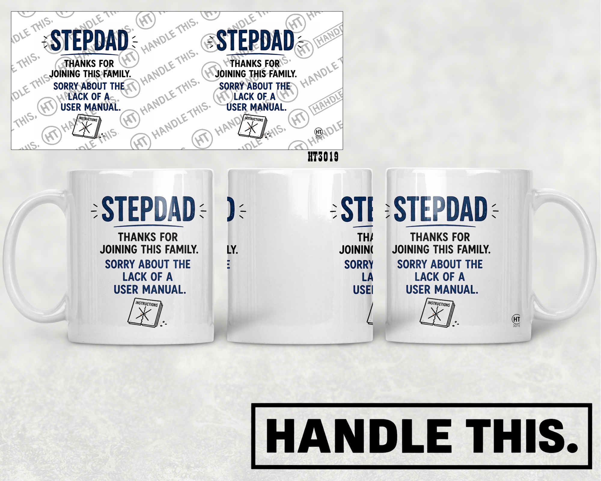 HT3019 Stepdad Thanks for Joining This Family Sorry About the Lack of a User Manual Instructions mug mockup