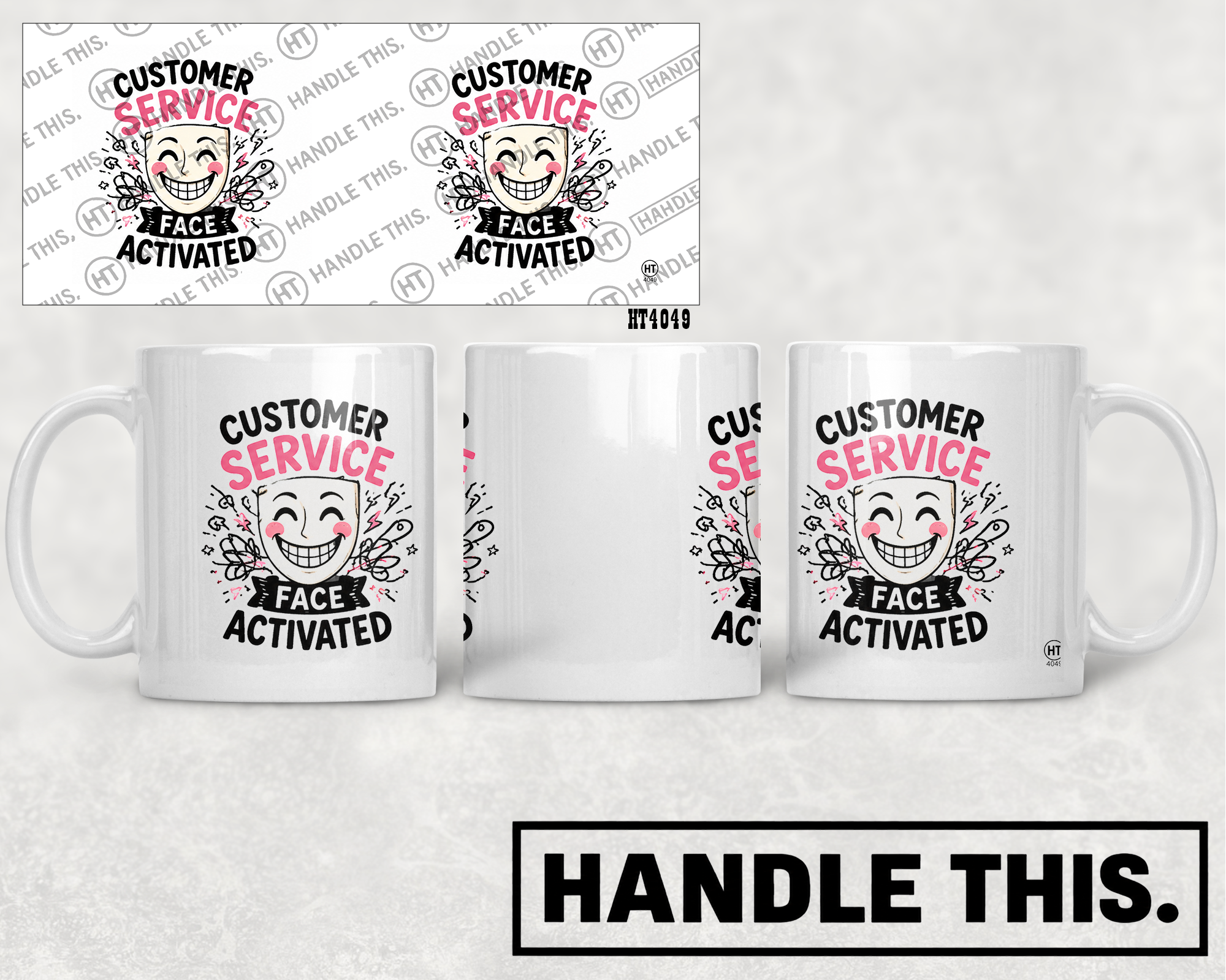 HT4049 Customer Service Face Activated mug mockup