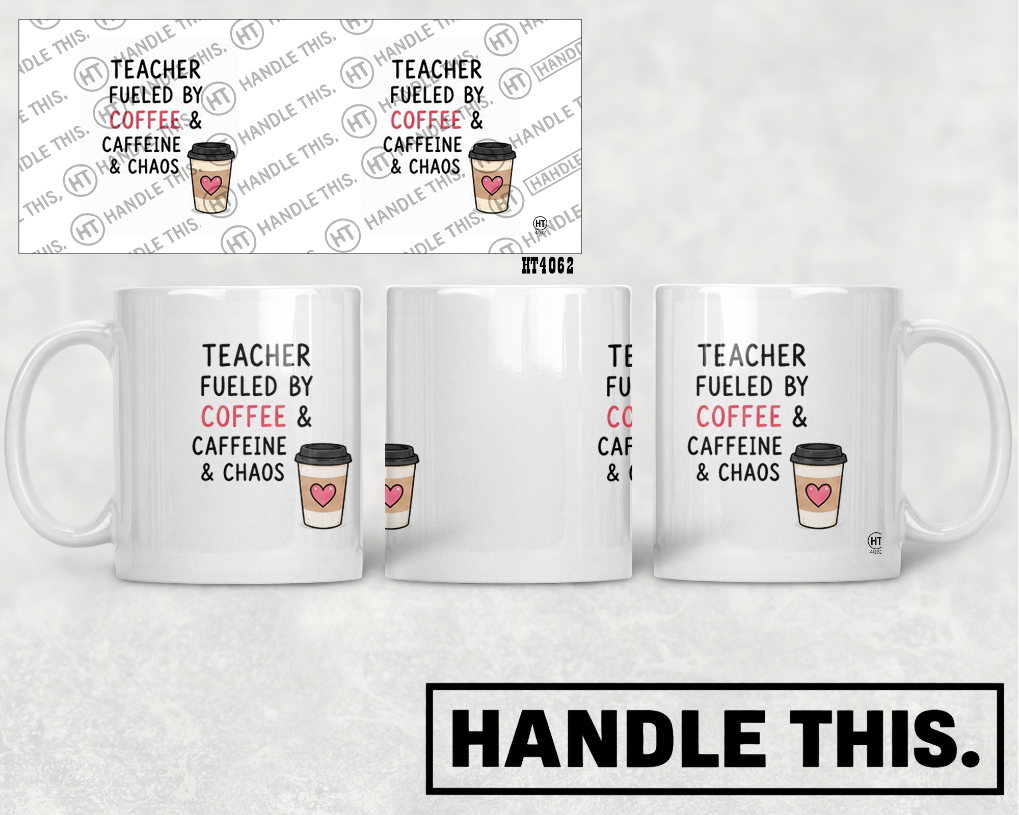 HT4062 Teacher Fueled by Coffee and Caffeine and Chaos mug mockup