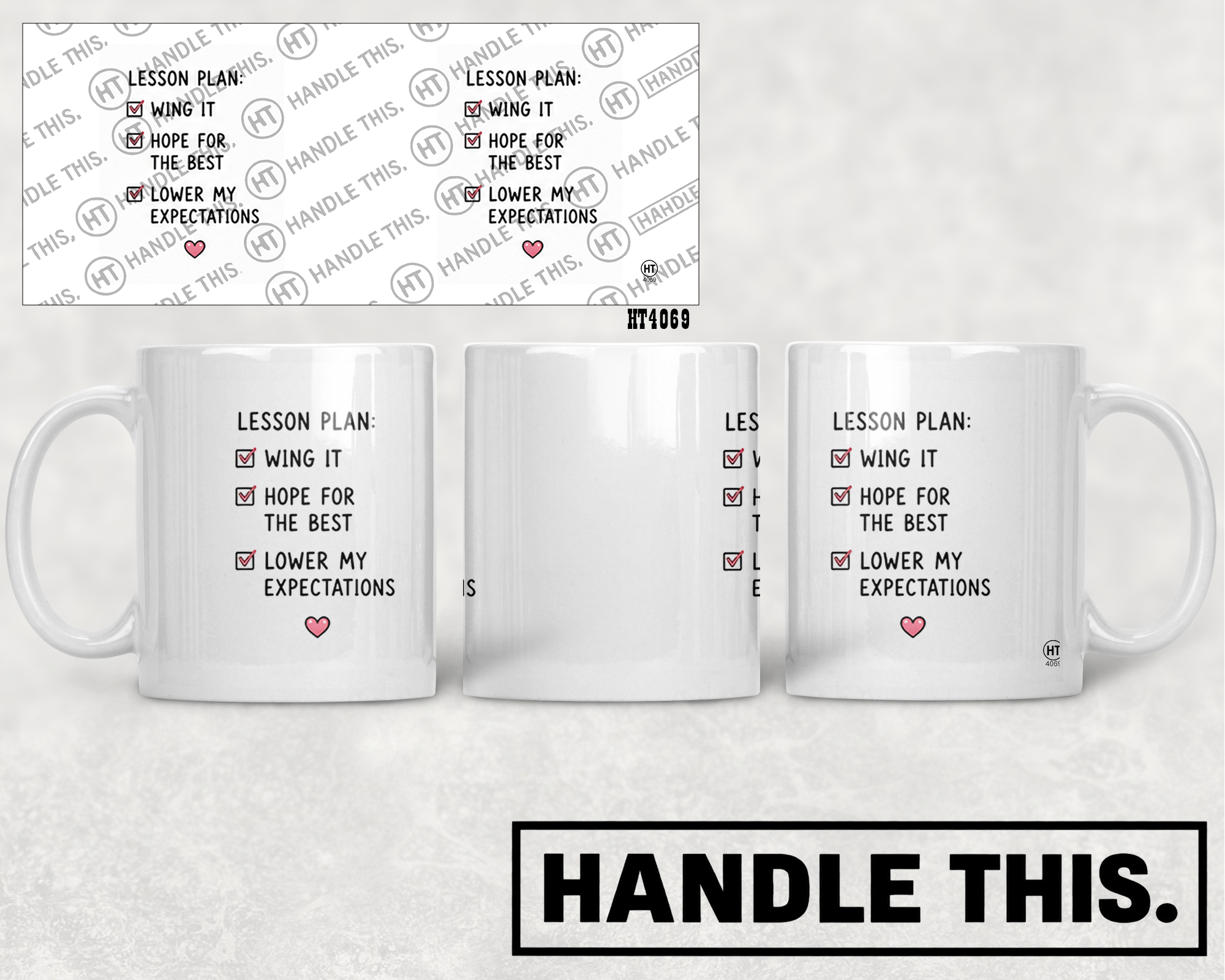 HT4069 Lesson Plan Wing It Hope for the Best Lower My Expectations mug mockup