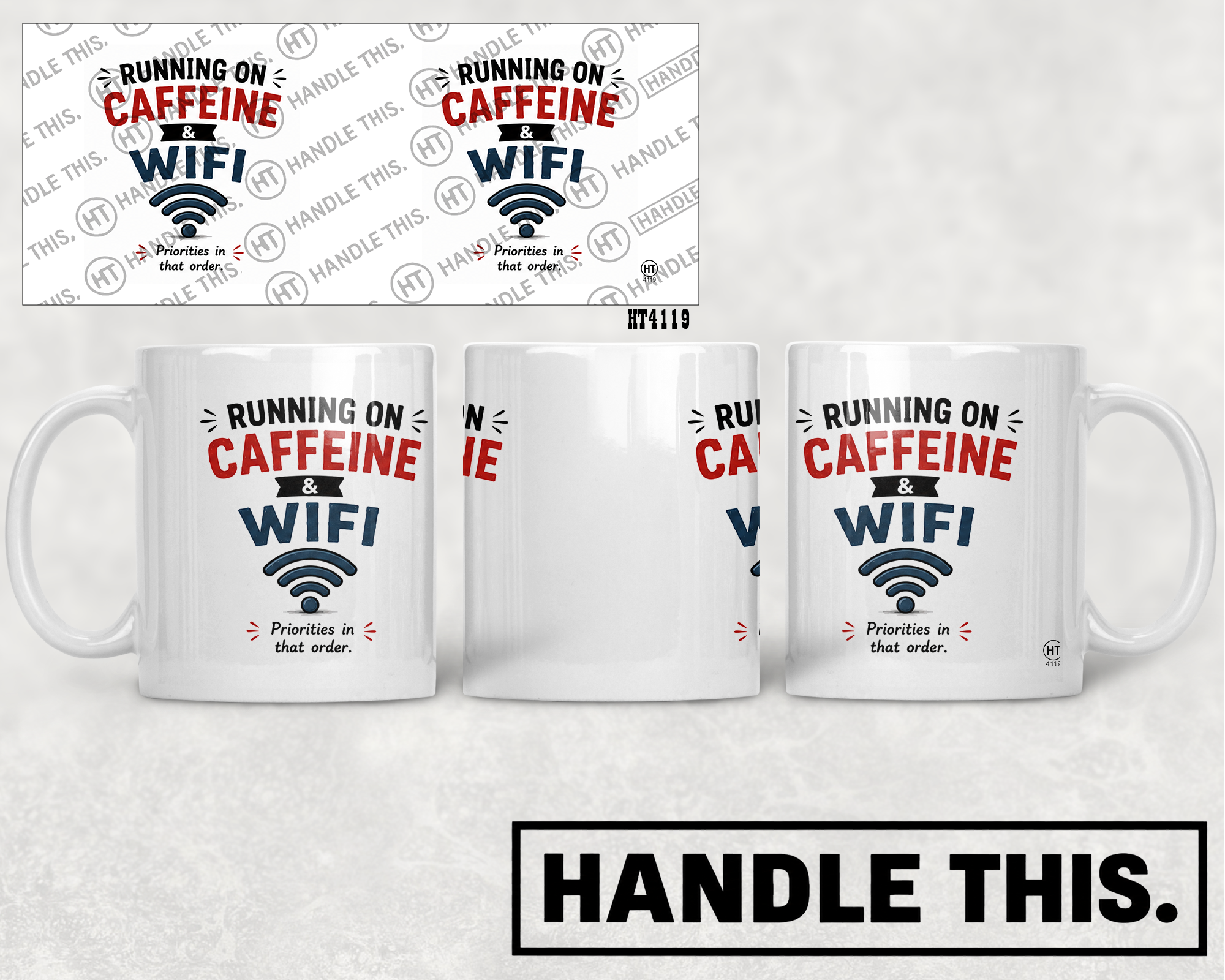 HT4119 Running On Caffeine And Wi-Fi mug mockup