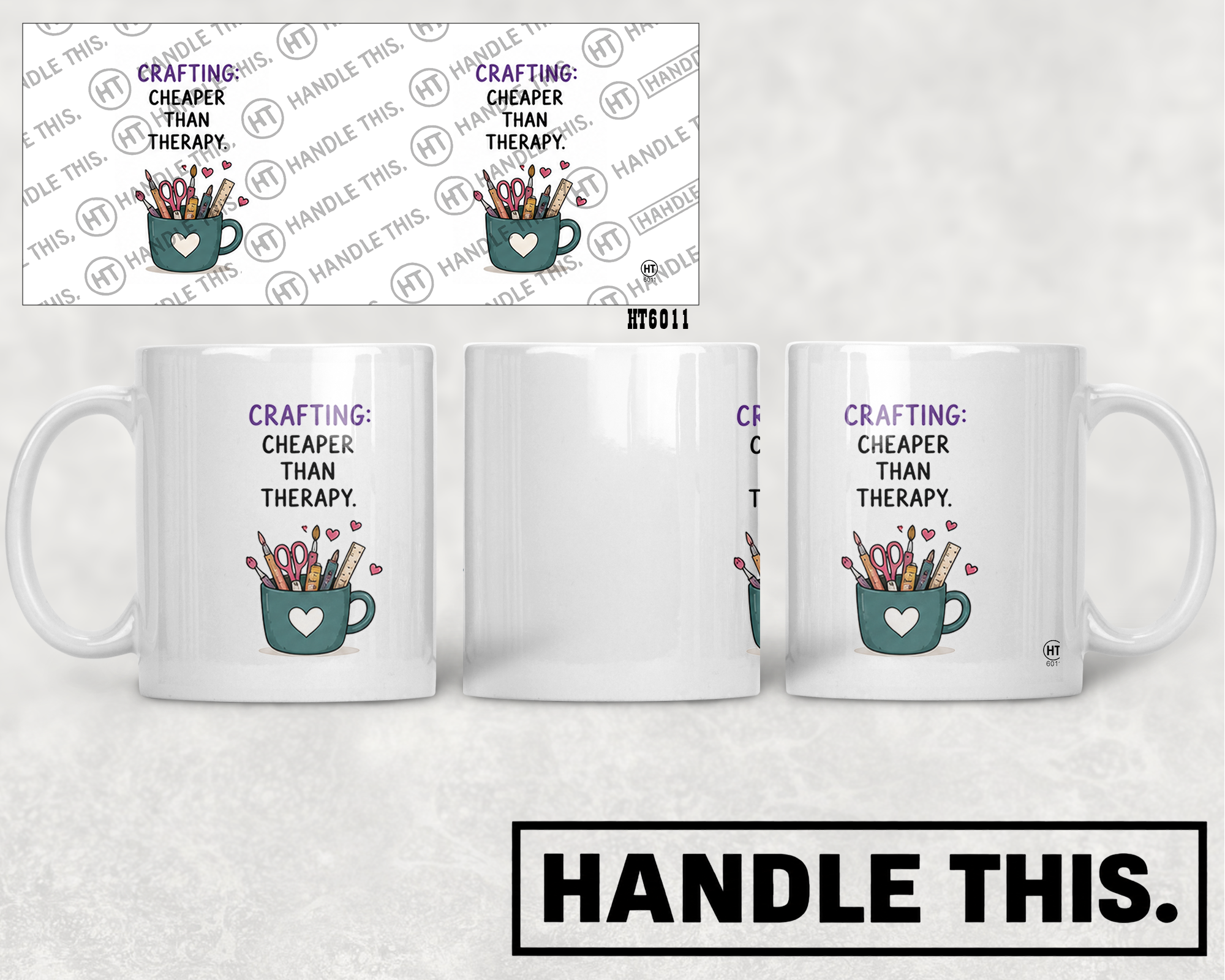 HT6011 Crafting Cheaper Than Therapy mug mockup