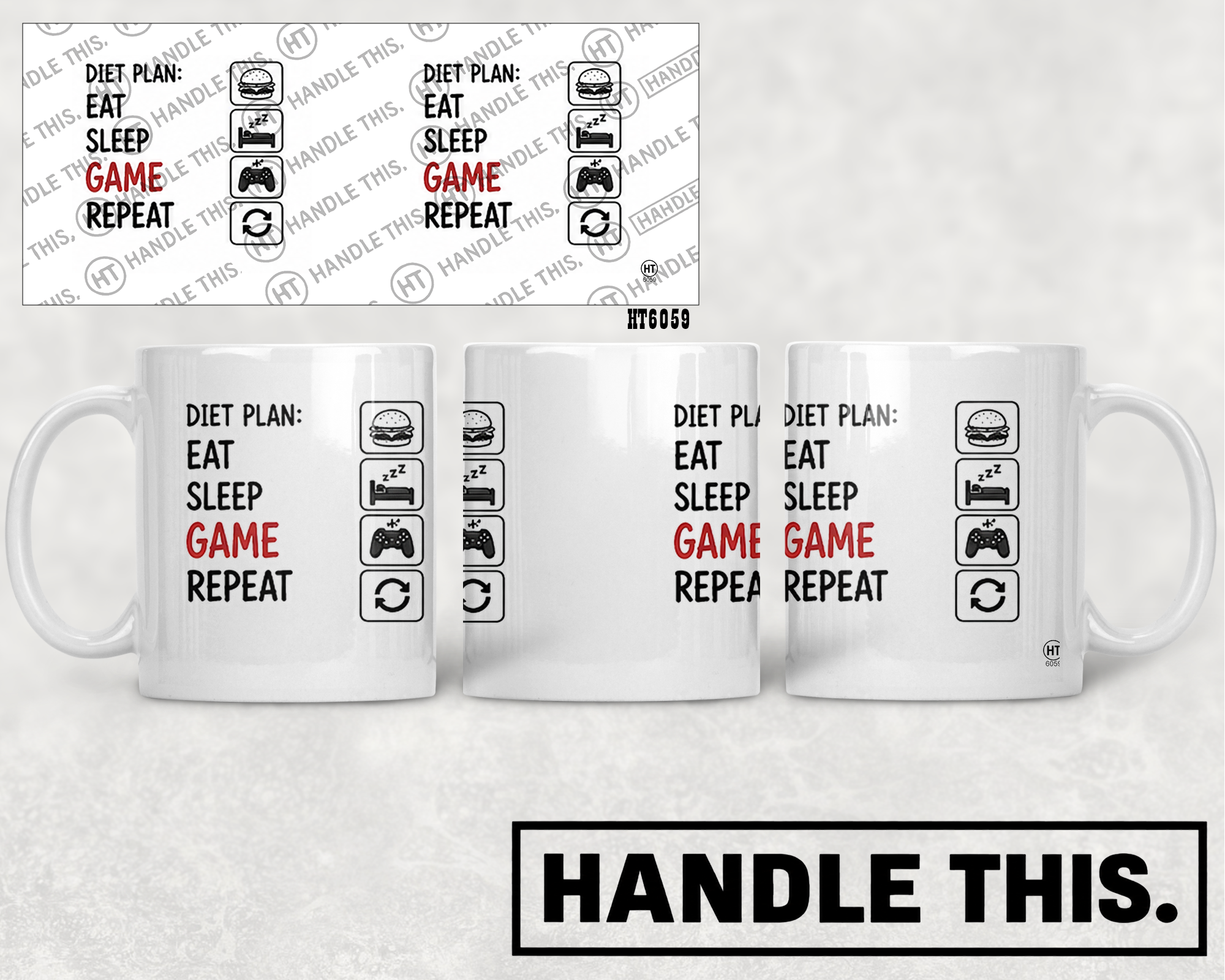 HT6059 Diet Plan Eat Sleep Game Repeat mug mockup