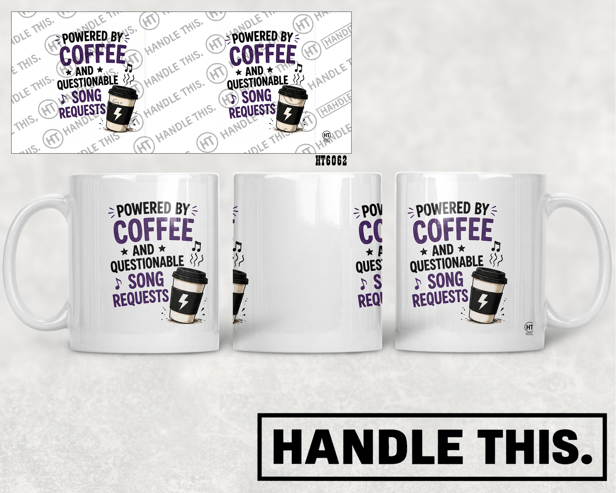 HT6062 Powered By Coffee And Questionable Song Requests mug mockup