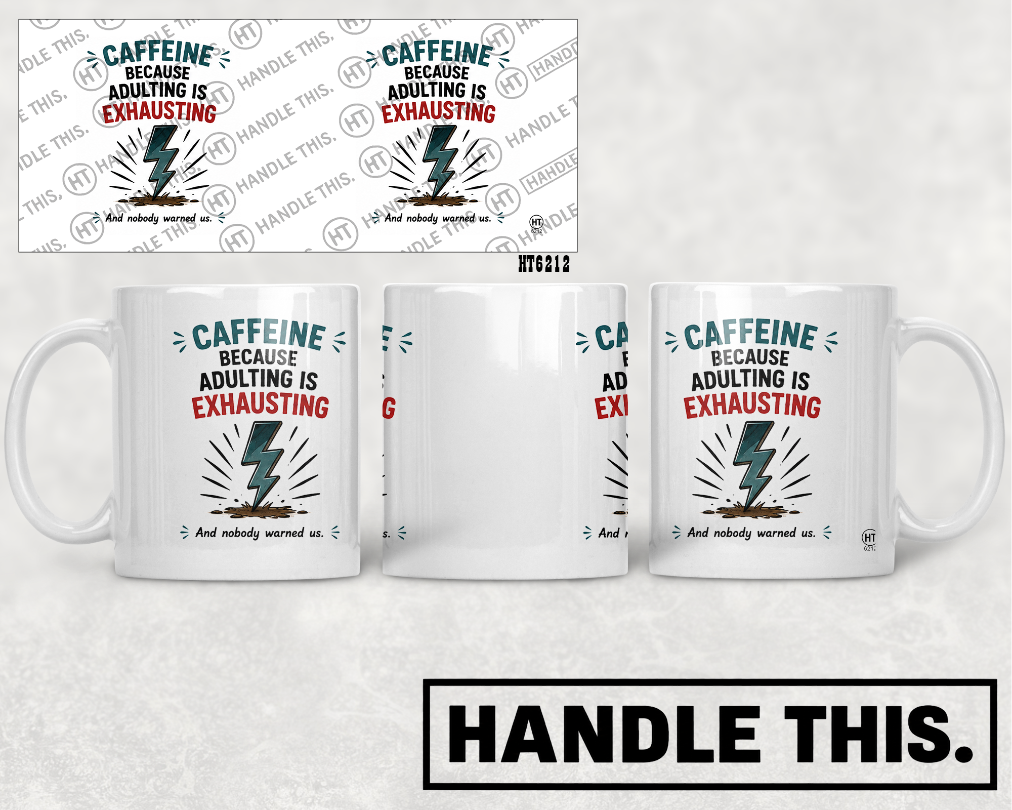HT6212 Caffeine Because Adulting Is Exhausting mug mockup