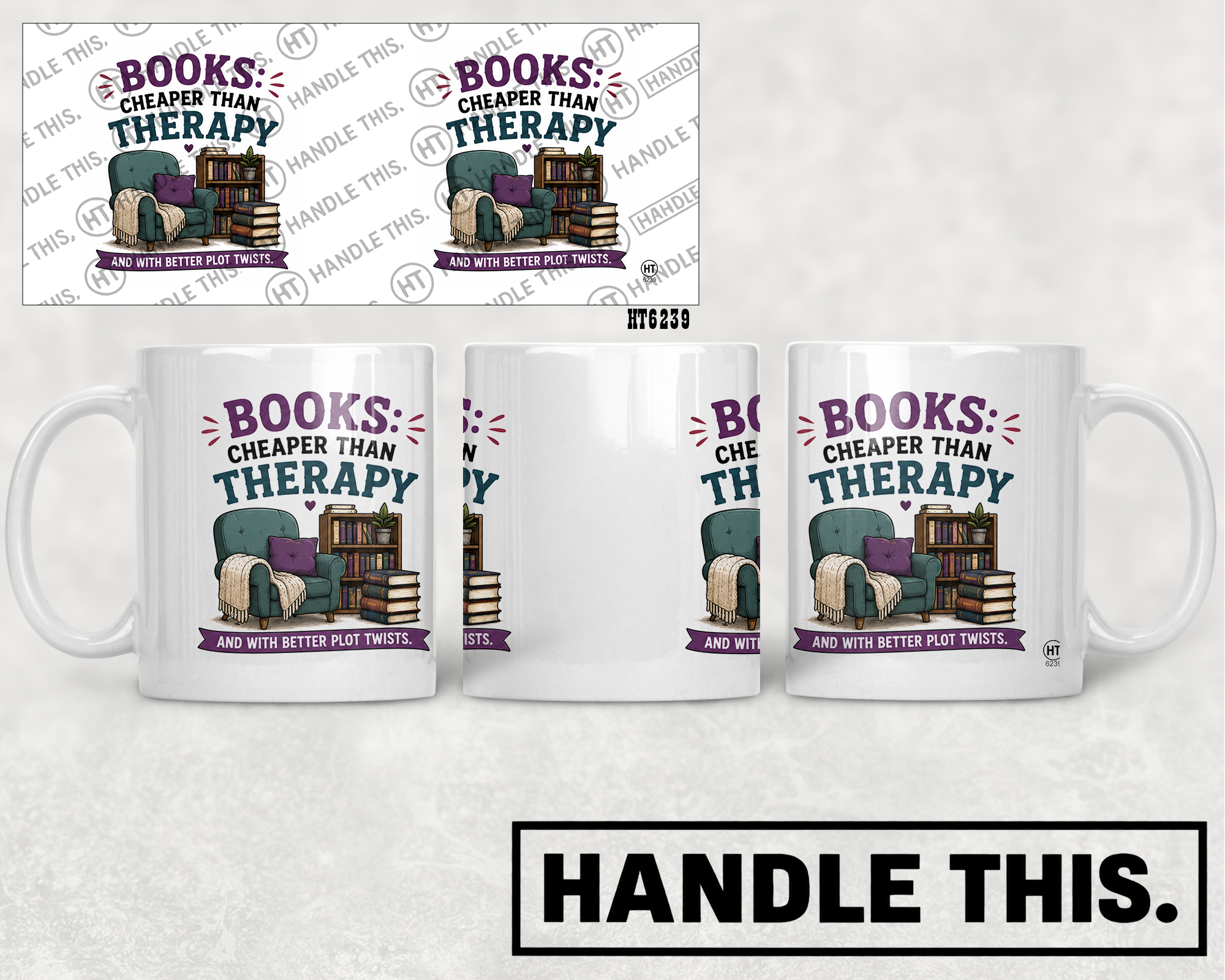 HT6239 Books Cheaper Than Therapy mug mockup