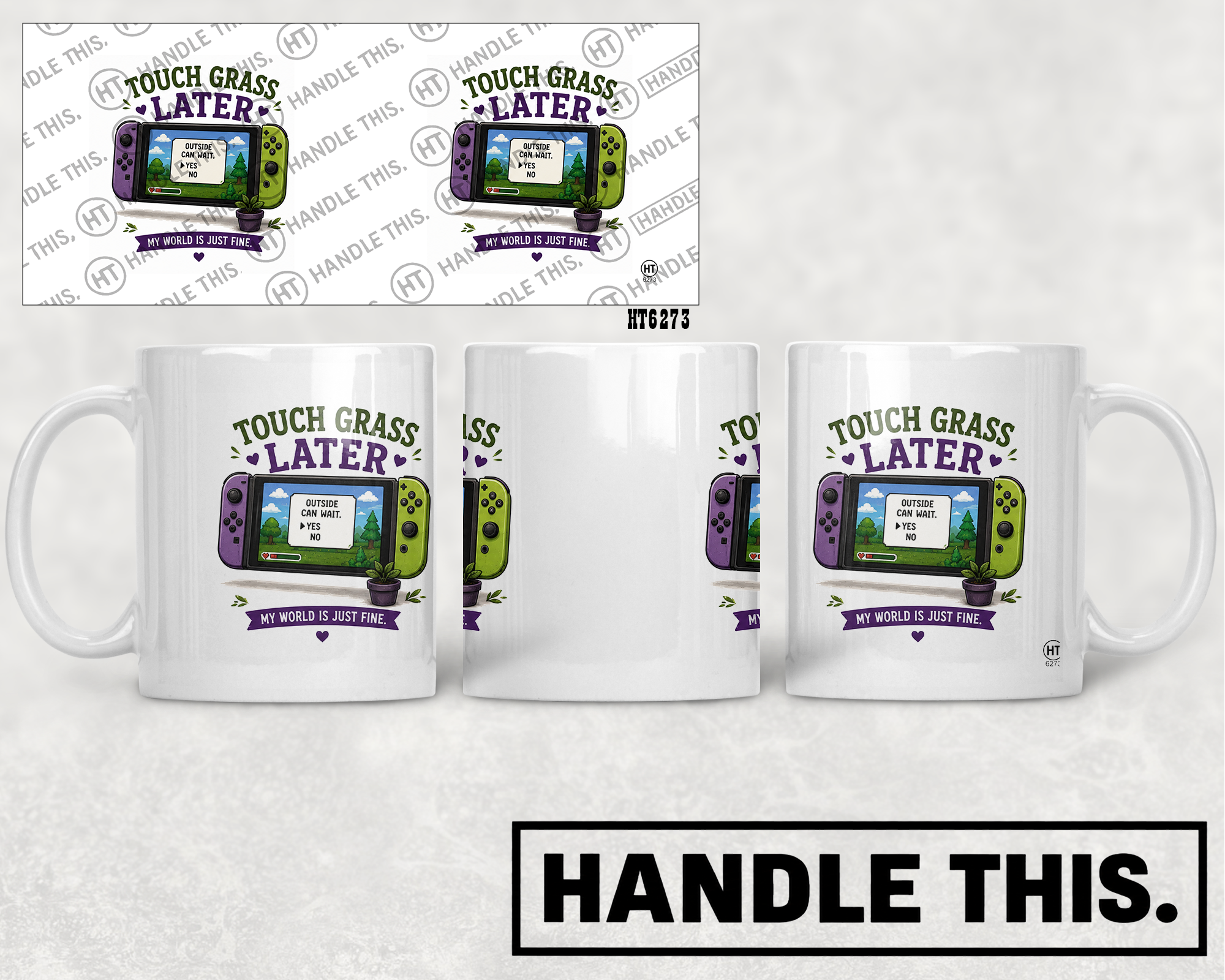 HT6273 Touch Grass Later mug mockup