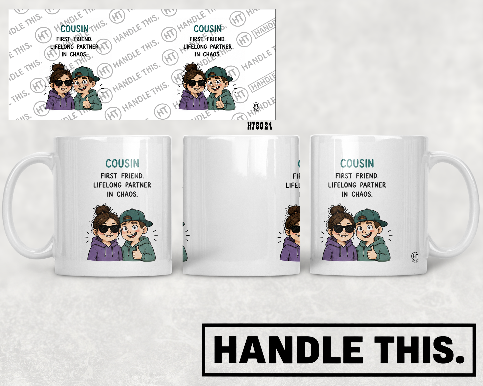 HT8024 Cousin First Friend Lifelong Partner in Chaos mug mockup