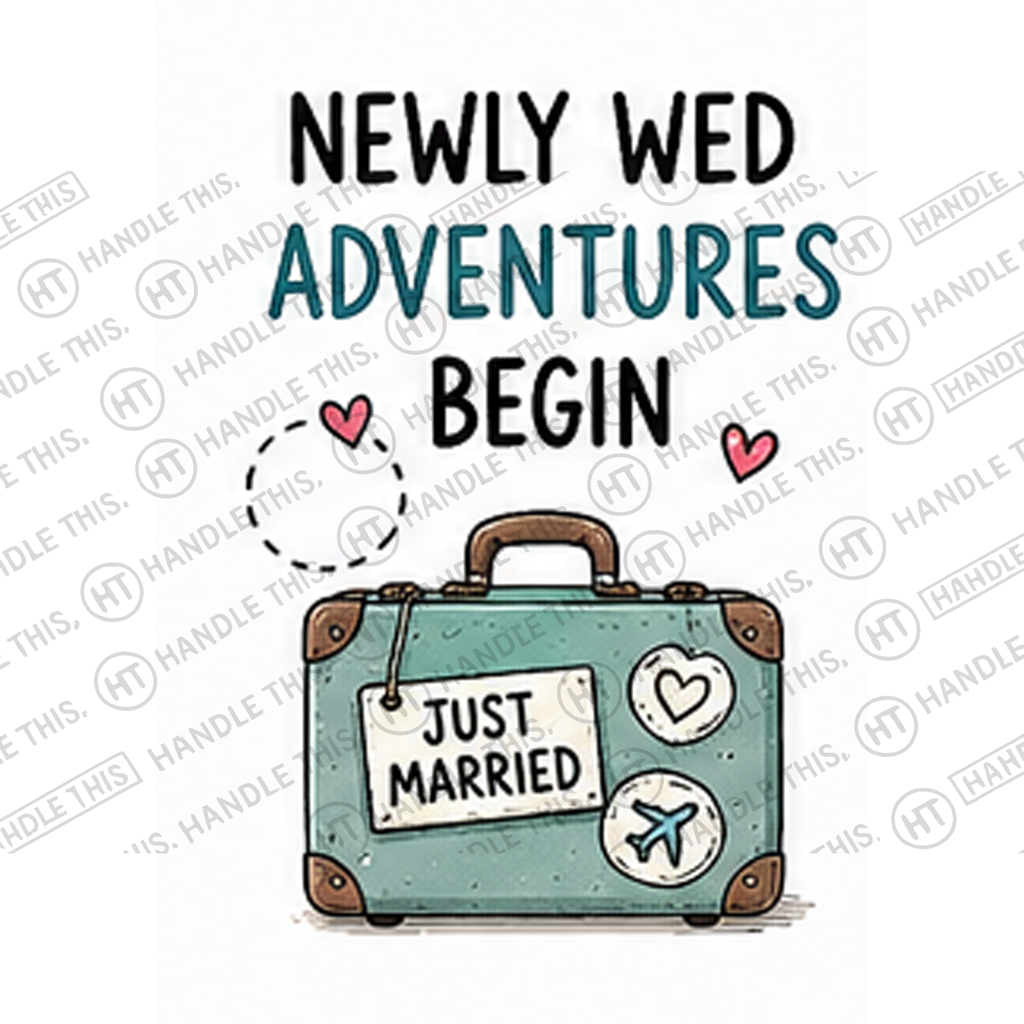 HT8034 Newly Wed Adventures Begin Just Married watermarked artwork