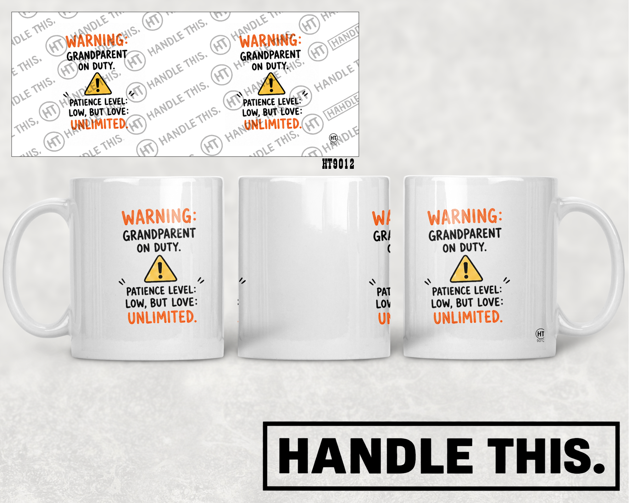 HT9012 Warning Grandparent on Duty Patience Level Low but Love Unlimited mug mockup