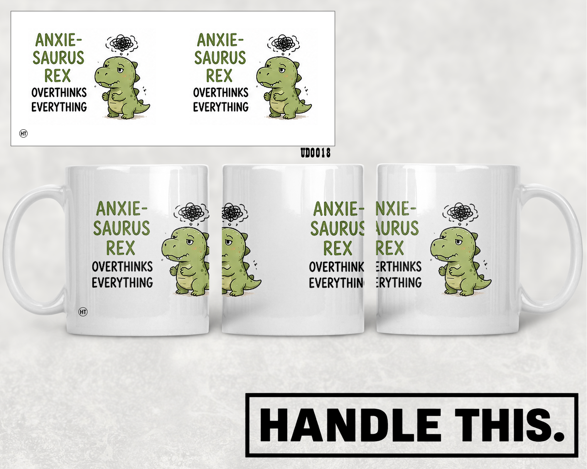 Anxie Saurus Rex Overthinks Everything Mug - Cute Gift